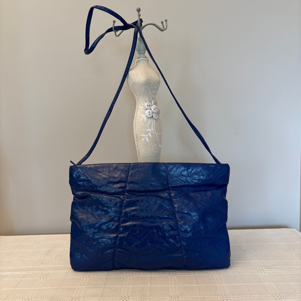 Vintage Cabrelli Canada Blue Ruched Faux Leather Shoulder Bag Purse